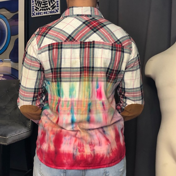 ❤️ L.O.G.G. By H&M dip-dyed tie-dyed plaid shirt 42 / 12 one of one - Picture 14 of 15